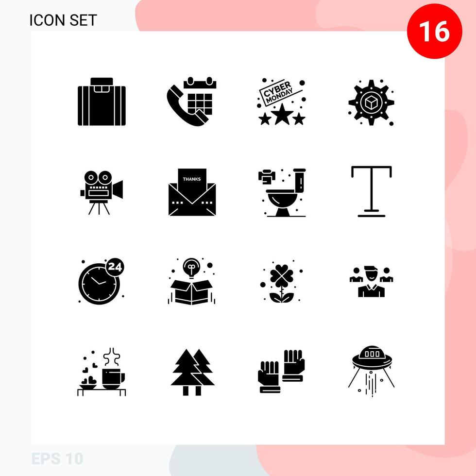 Set of 16 Modern UI Icons Symbols Signs for education movi rating camera printing Editable Vector Design Elements
