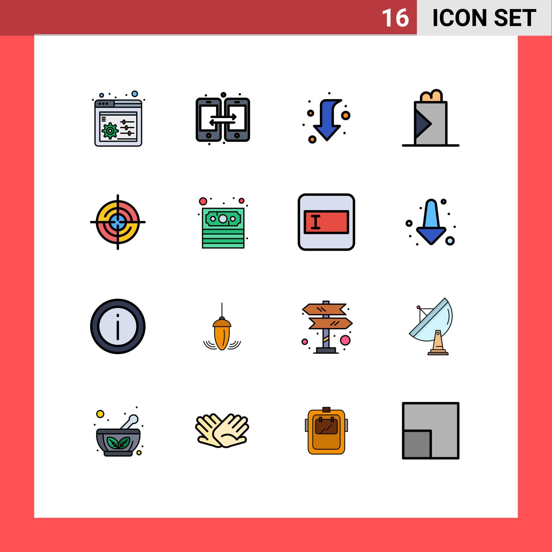 Mobile Interface Flat Color Filled Line Set Of 16 Pictograms Of globe-life-eservicecenter