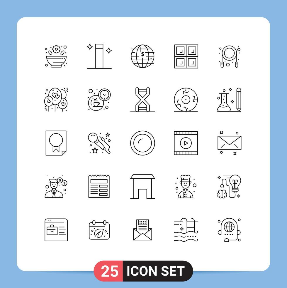 Group of 25 Modern Lines Set for balloon rope blockchain jump house Editable Vector Design Elements