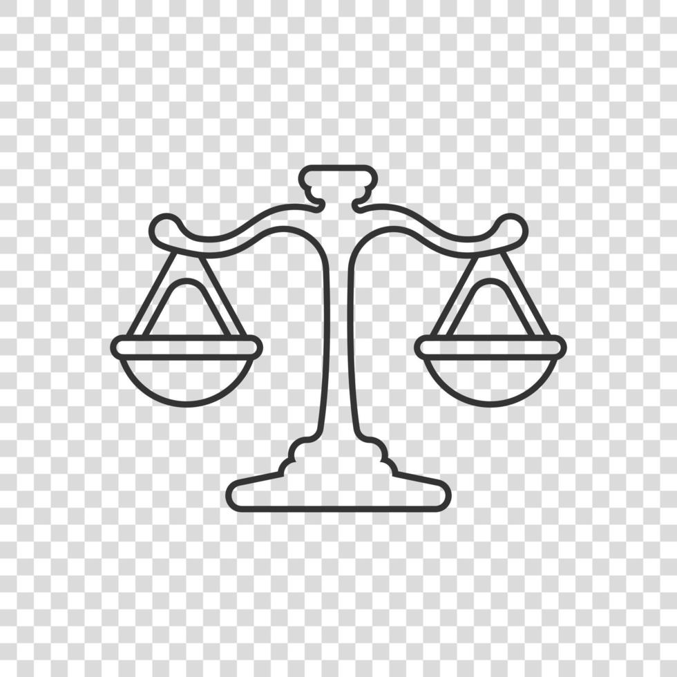 Scales icon in flat style. Libra vector illustration on isolated background. Mass comparison sign business concept.