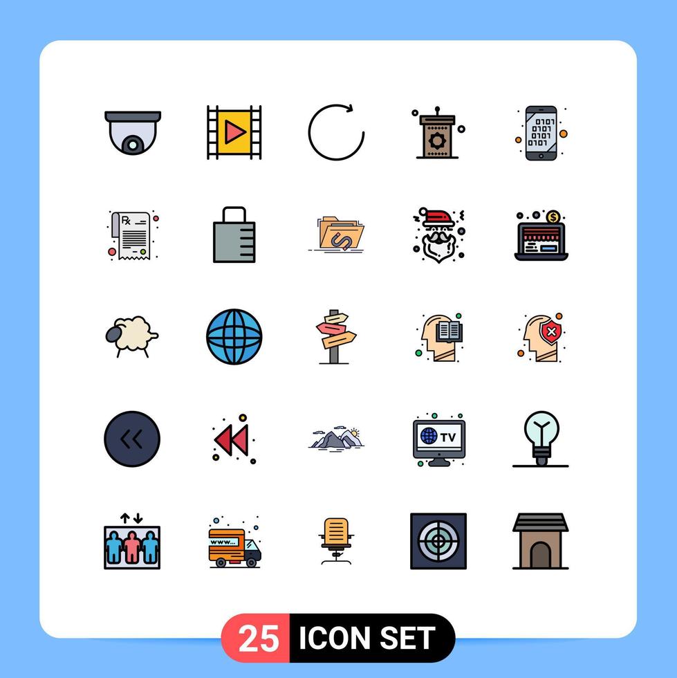 Mobile Interface Filled line Flat Color Set of 25 Pictograms of code eid arrow mosque speaker Editable Vector Design Elements