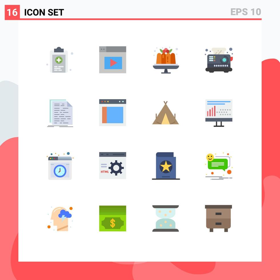 16 User Interface Flat Color Pack of modern Signs and Symbols of doc code dessert toaster electrical Editable Pack of Creative Vector Design Elements