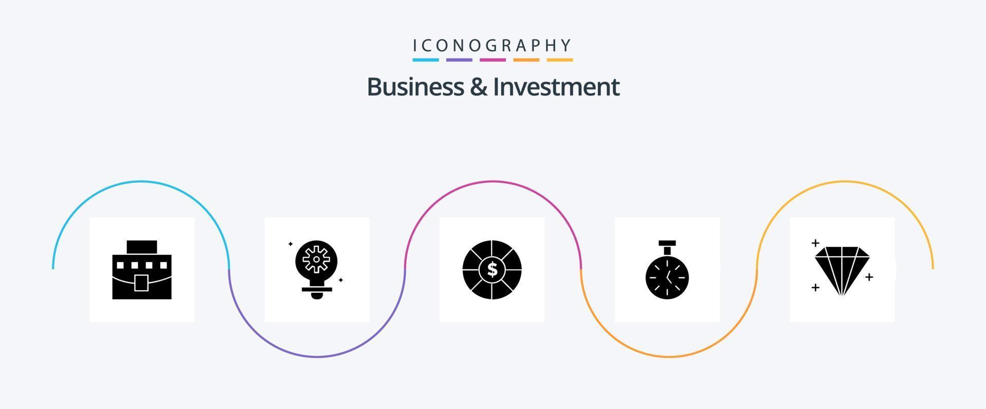 Business And Investment Glyph 5 Icon Pack Including user. diamond. coin. count. time vector