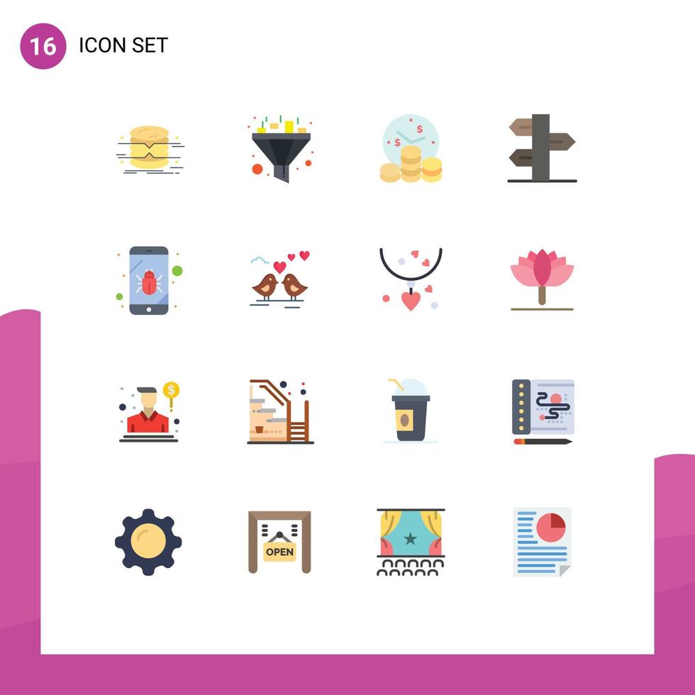 conjunto moderno de 16 colores planos pictograma del panel de negocios de vacaciones de errores paquete editable de navidad de elementos de diseño de vectores creativos