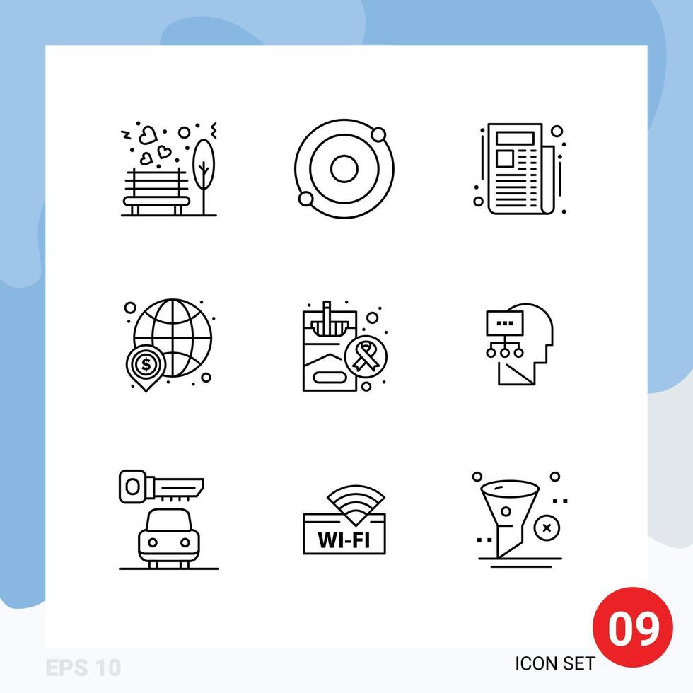 Modern Set of 9 Outlines Pictograph of health world news money finance Editable Vector Design Elements