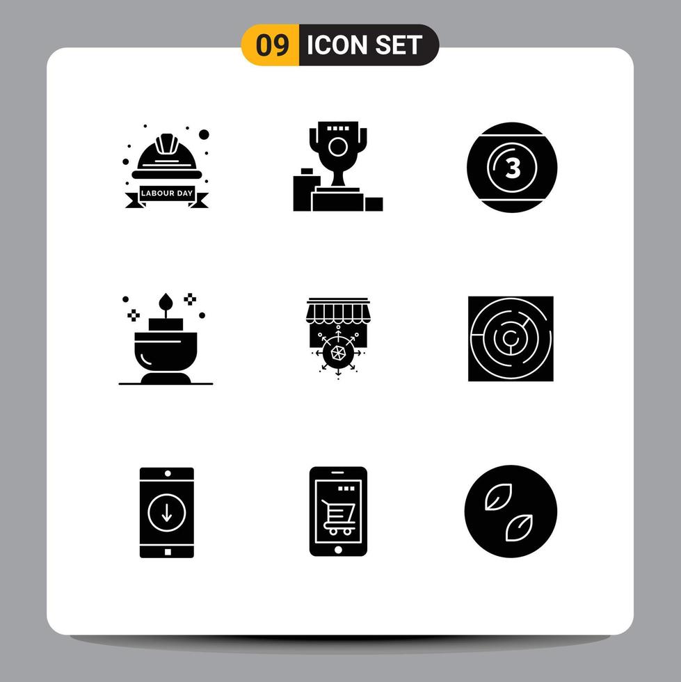 Set of 9 Modern UI Icons Symbols Signs for ent candle cup snooker game Editable Vector Design Elements