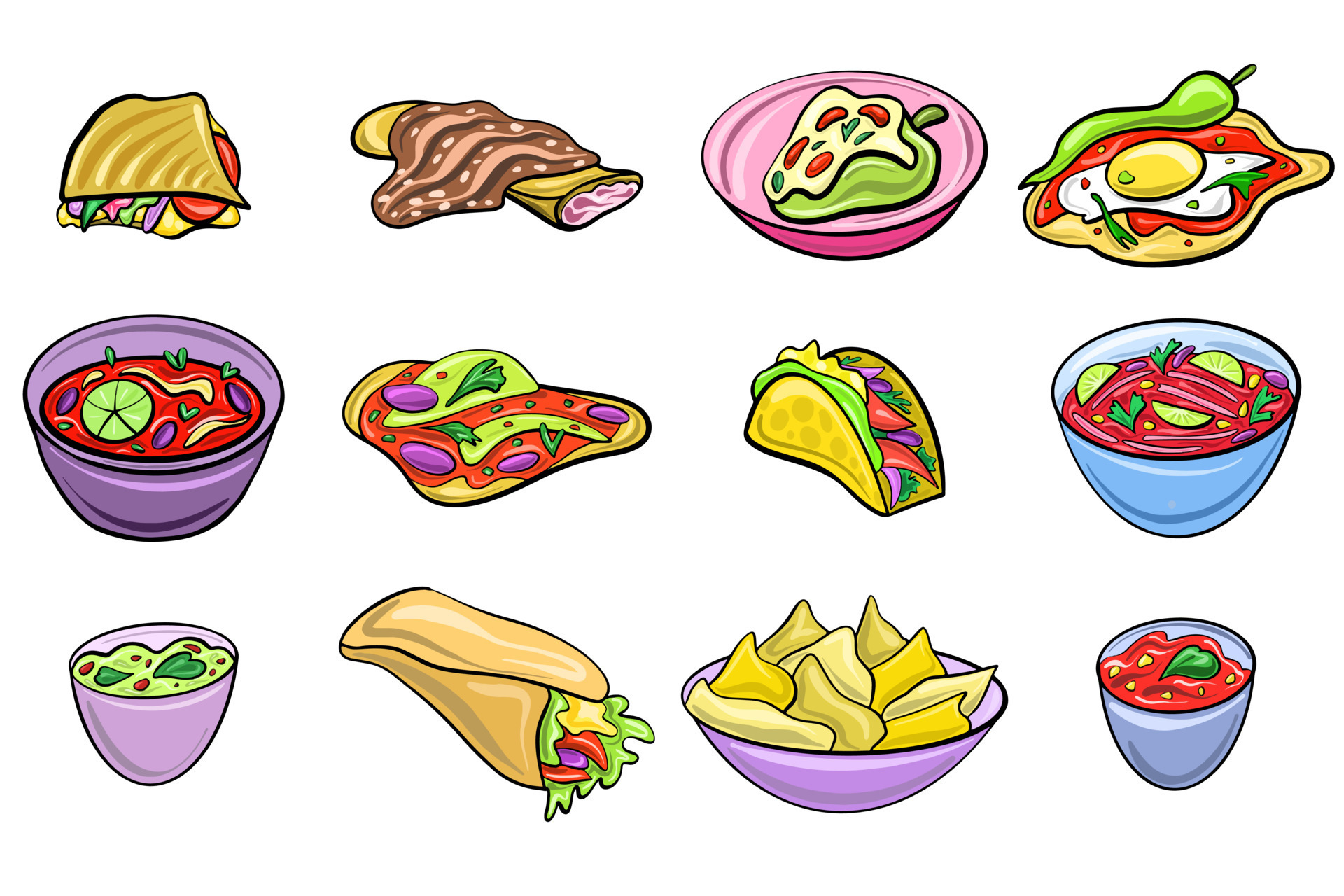 vector-mexican-set-with-favorite-dishes-in-a-cute-cartoon-style