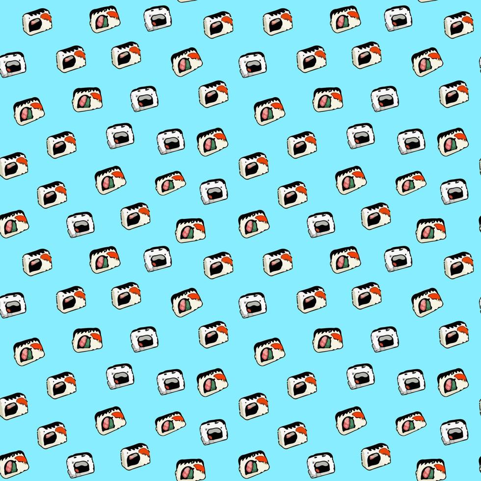 Vector Seamless maki sushi illustration pattern on blue background