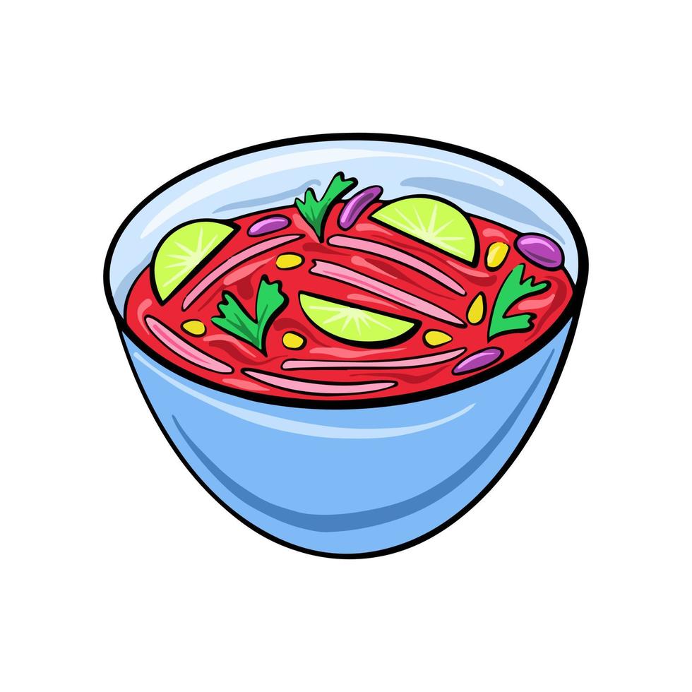 Vector Mexican traditional dish Soup Posoles drawn in flat cartoon style.