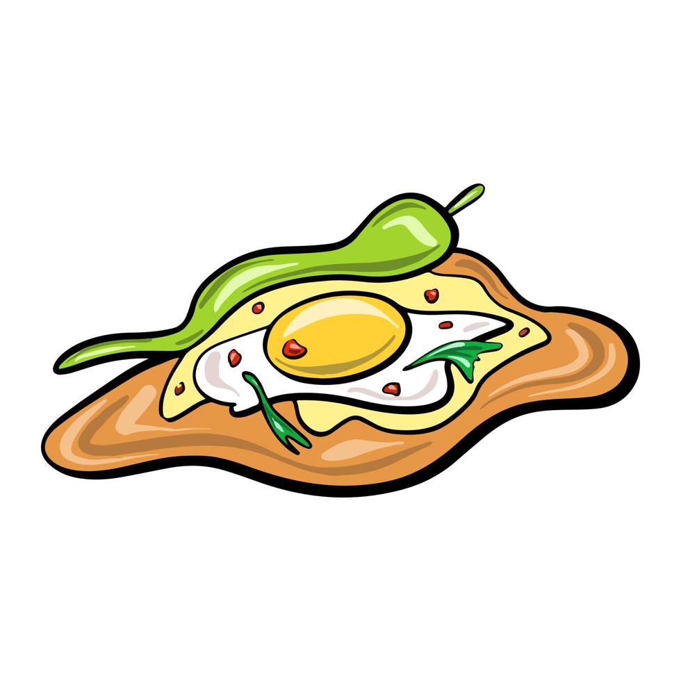 Vector Mexican traditional food Burrito with eggs and chili peppers drawn in a flat cartoon style.