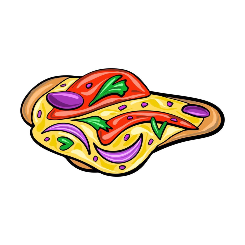 Cheese tartilla with beans. Mexican fast food. Food illustration in cartoon flat style. Vector illustration
