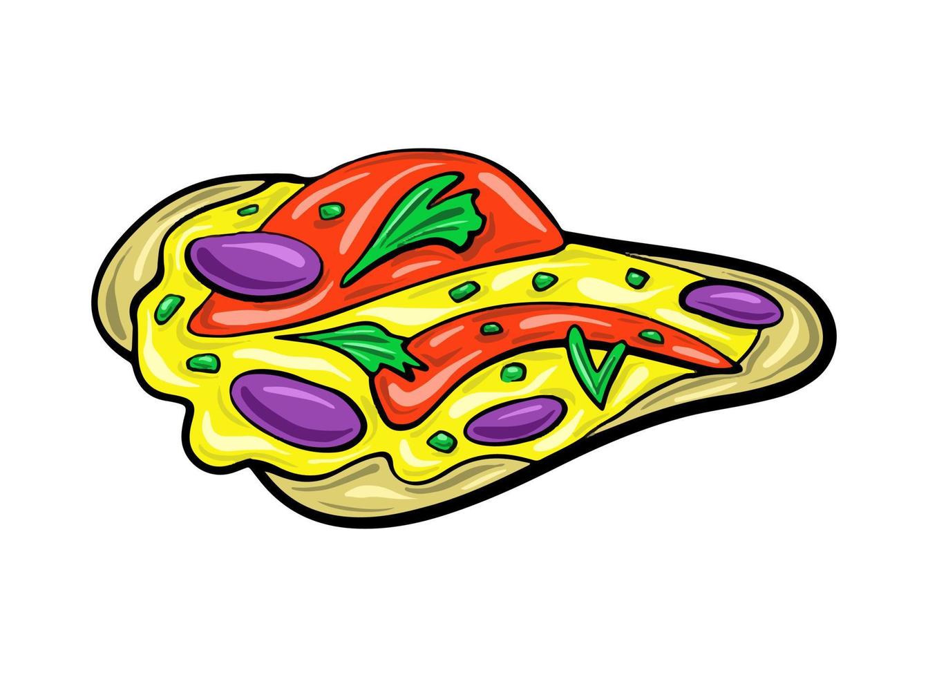 Vector Cheese tartilla with beans. Mexican fast food. Food illustration in cartoon flat style.