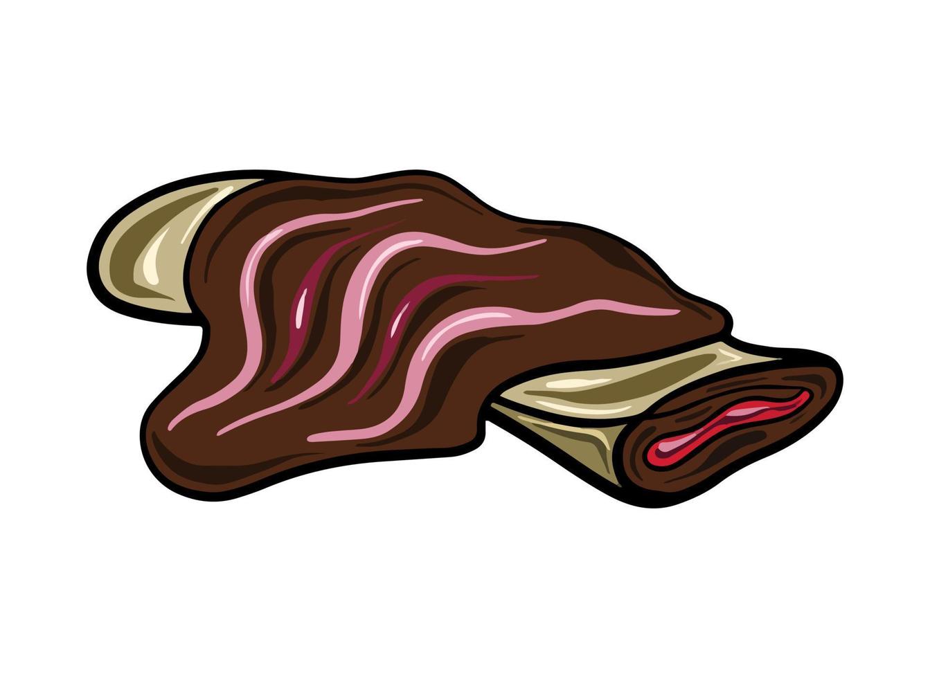 Vector Mexican Sopapiyas with chocolate sauce in cute cartoon style. Traditional Mexican dish. Pancake with chocolate.