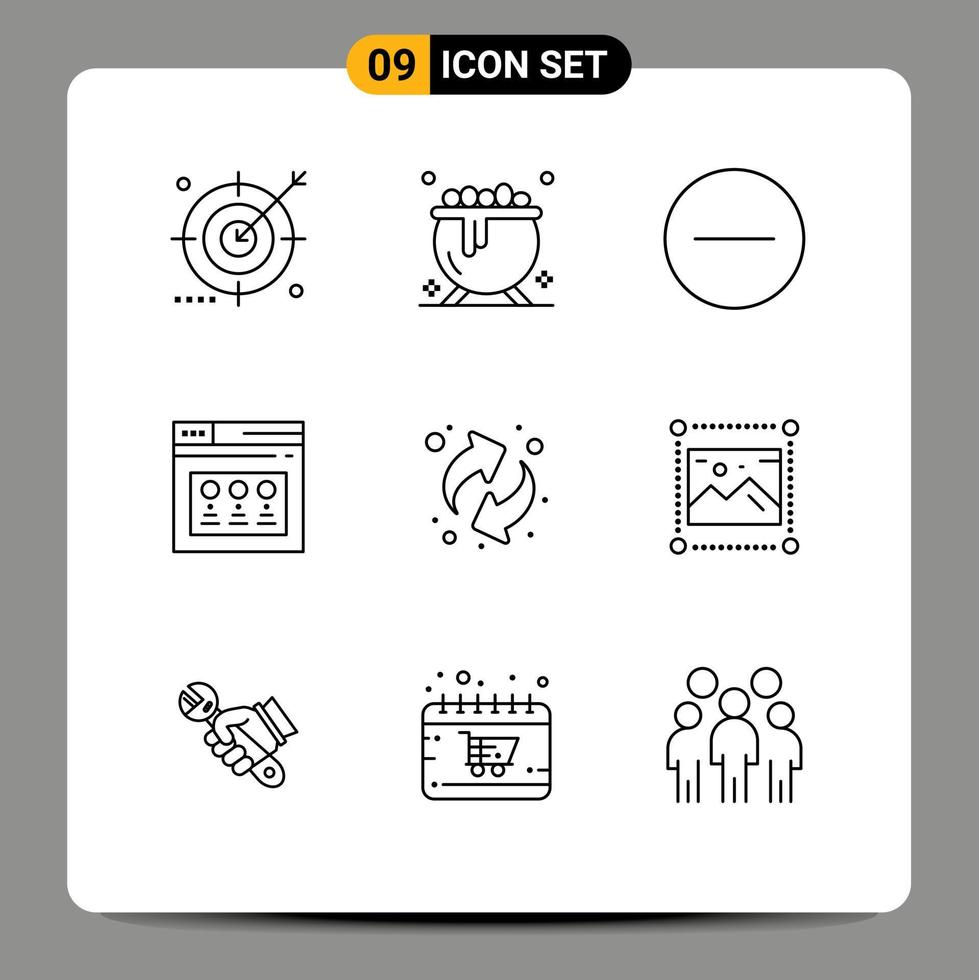 9 User Interface Outline Pack of modern Signs and Symbols of resources arrows circle website page Editable Vector Design Elements