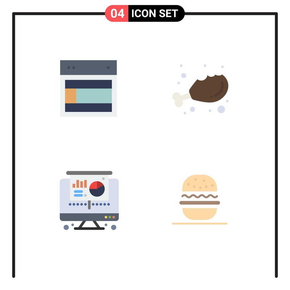 Set of 4 Commercial Flat Icons pack for design computer web diet pie Editable Vector Design Elements