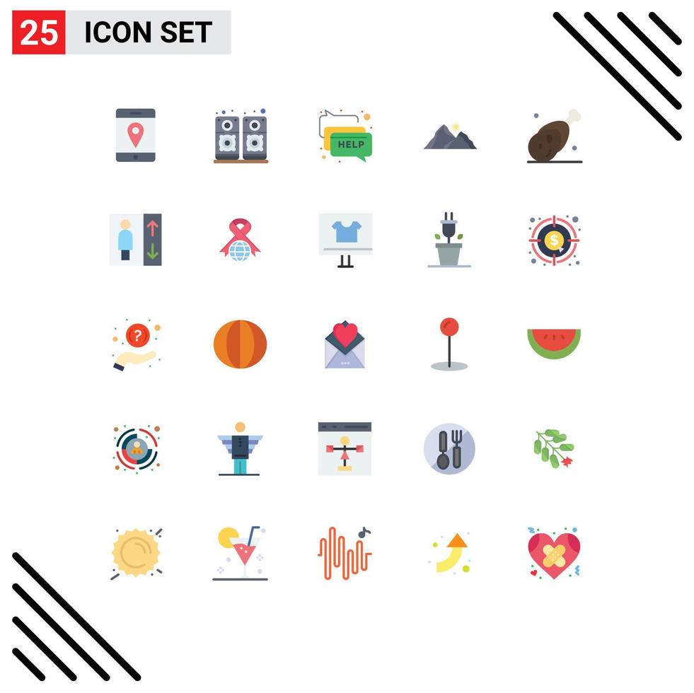 Universal Icon Symbols Group of 25 Modern Flat Colors of ham food help scene nature Editable Vector Design Elements