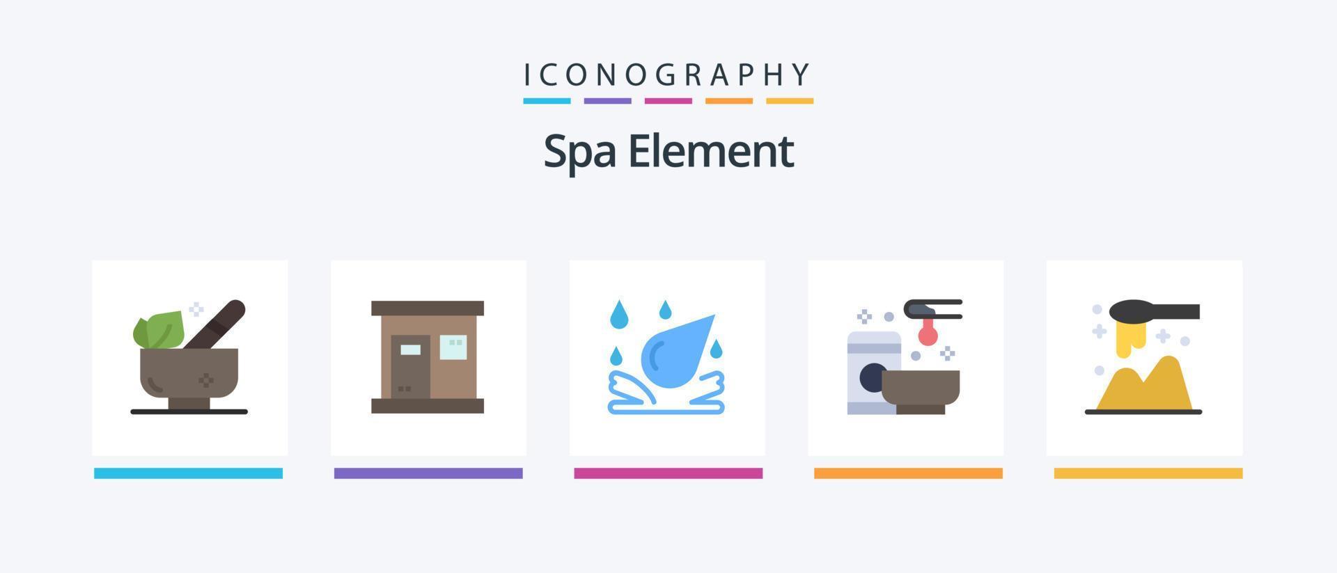 Spa Element Flat 5 Icon Pack Including scoop. web. water drop. wax. service. Creative Icons Design vector