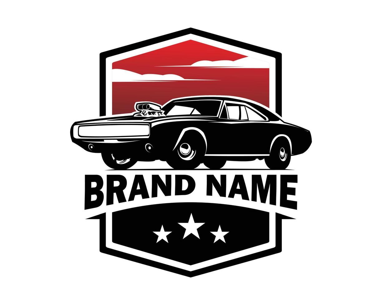 esquivar el coche del cargador con una increíble vista del cielo rojo. diseño de primera calidad. vista de fondo blanco aislado desde un lado. Lo mejor para logotipos, insignias, emblemas y la industria automovilística antigua. vector