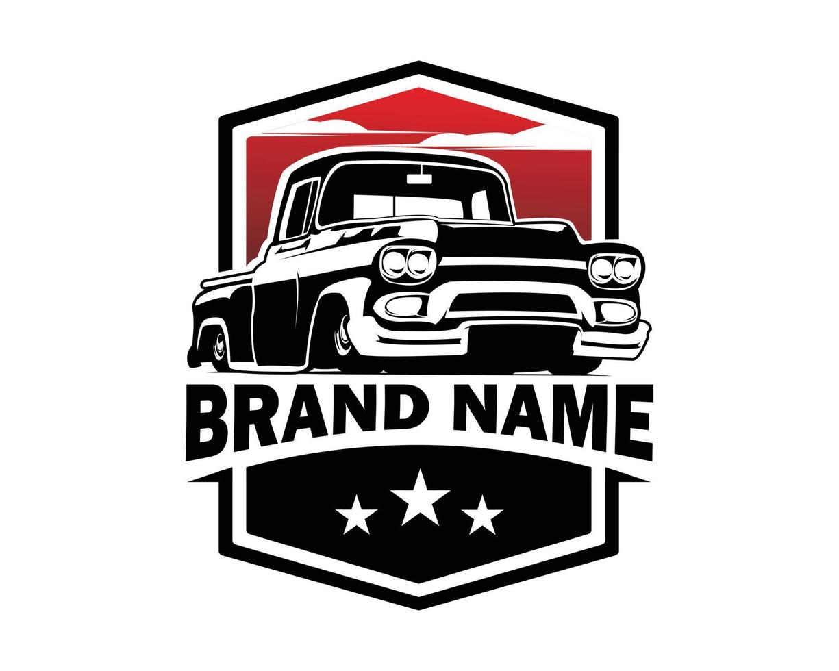 vector de ilustración de camión americano vintage que muestra desde el fondo blanco aislado frontal. lo mejor para el logotipo, la placa, el emblema, el icono, el diseño de pegatinas y la industria automovilística. disponible en eps 10.