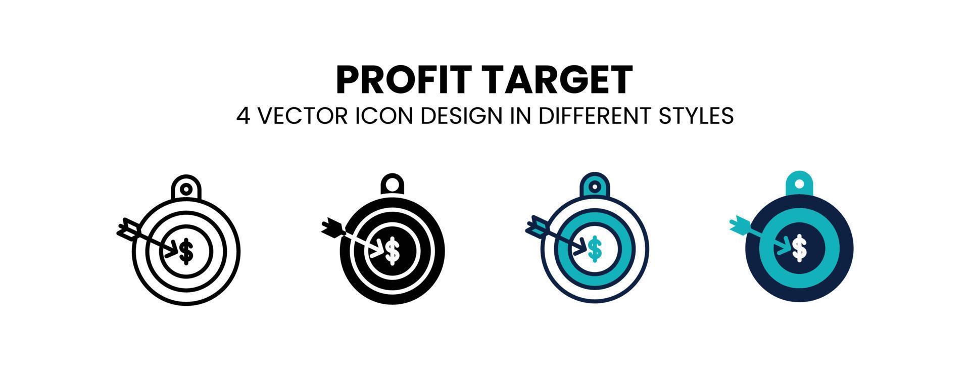 Profit target icon in outline, thin line, solid, filled and flat style. Vector illustration of two colored and black profit target vector icons designs can be used for mobile, ui, web