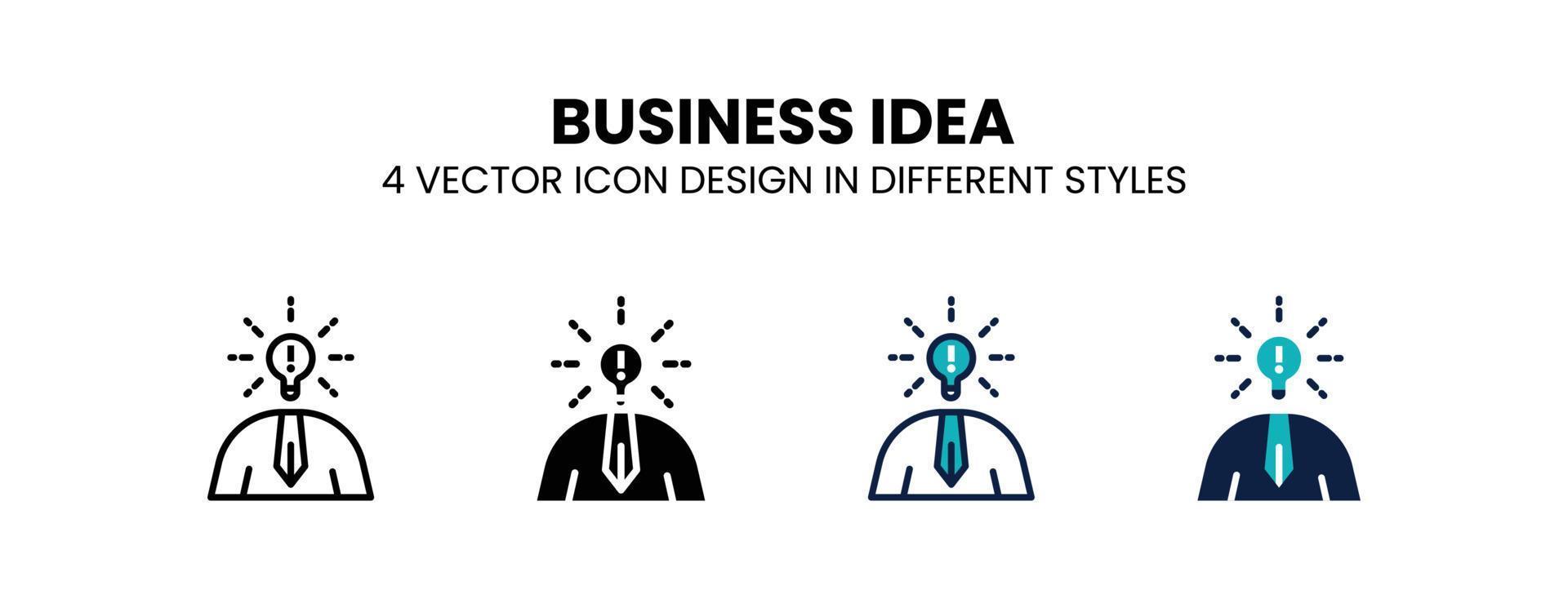 Business idea icon in outline, thin line, solid, filled and flat style. Vector illustration of two colored and black business idea vector icons designs can be used for mobile, ui, web