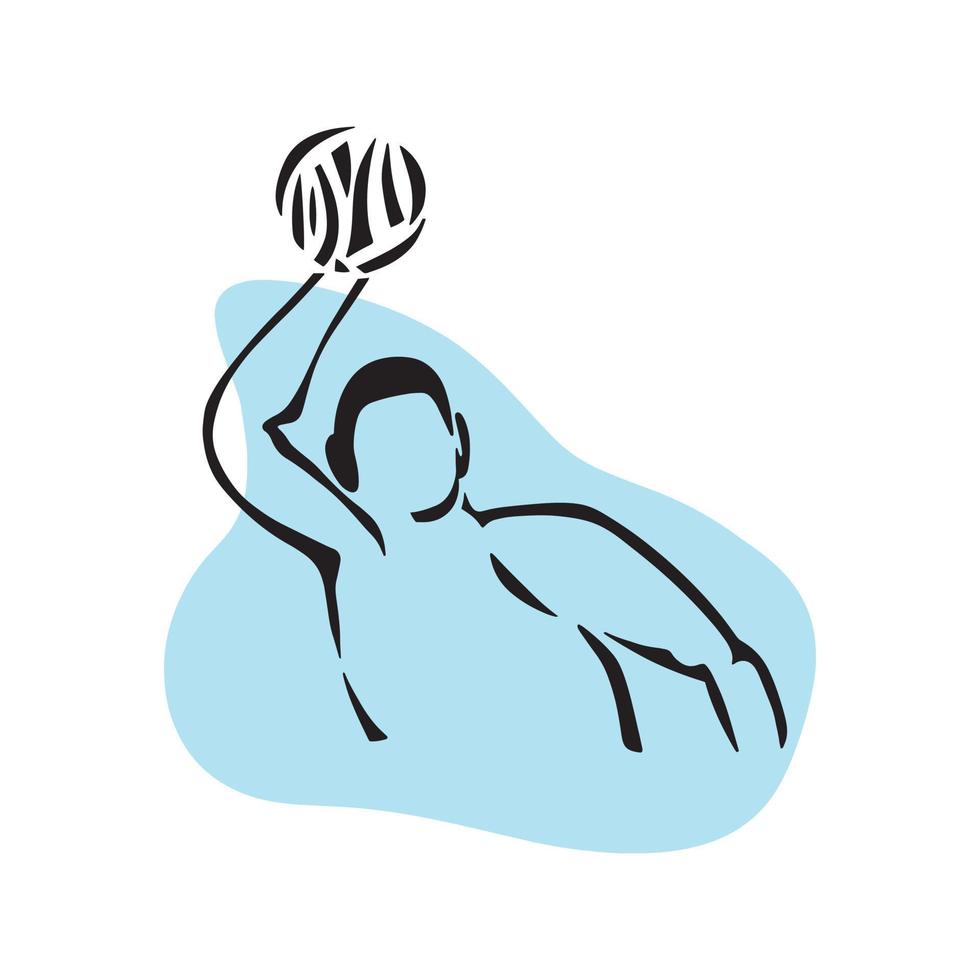 Water polo player. Hand drawn icon on blue background vector