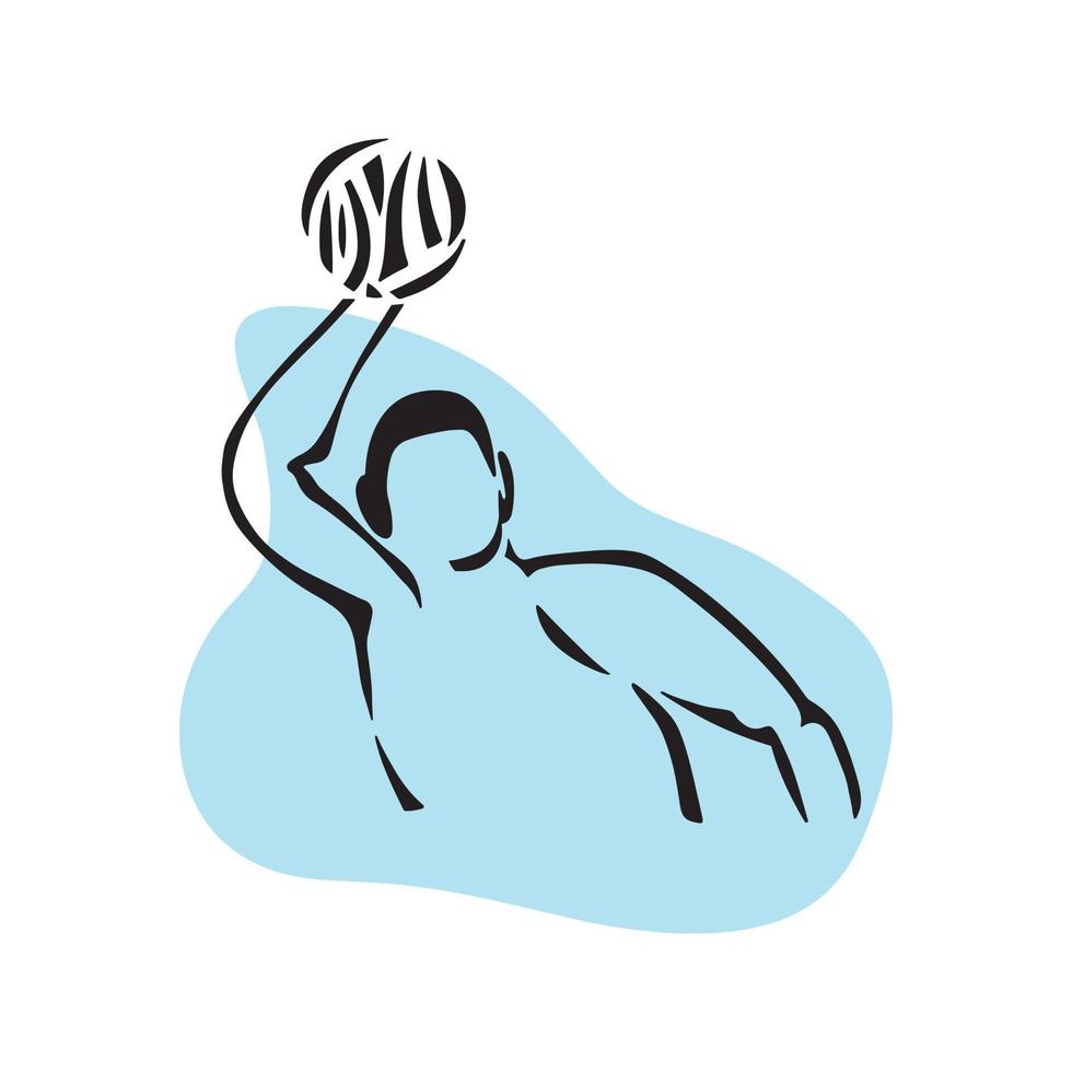 jugador de waterpolo. icono dibujado a mano sobre fondo azul vector