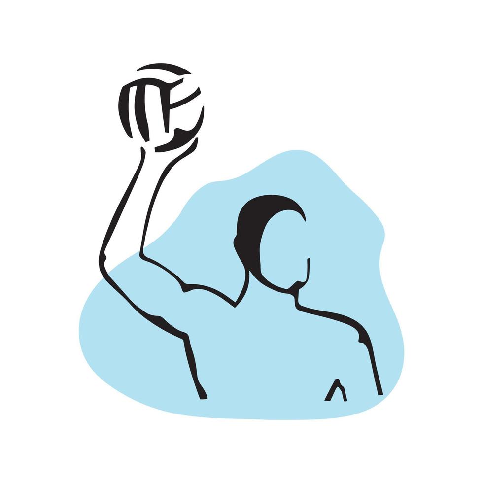 jugador de waterpolo. icono dibujado a mano sobre fondo azul vector