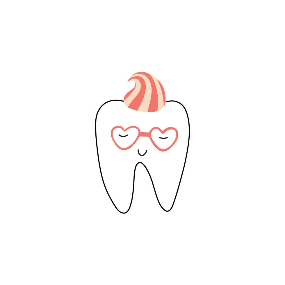 Funny Tooth with toothpaste hand drawn vector illustration. Isolated on white background