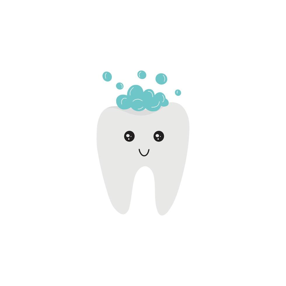 Funny Tooth with bubbles doodle vector illustration. Isolated on white background