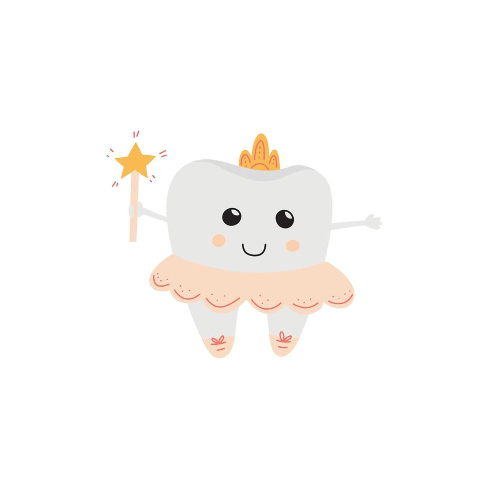 Funny Tooth fairy doodle vector illustration. Isolated on white background