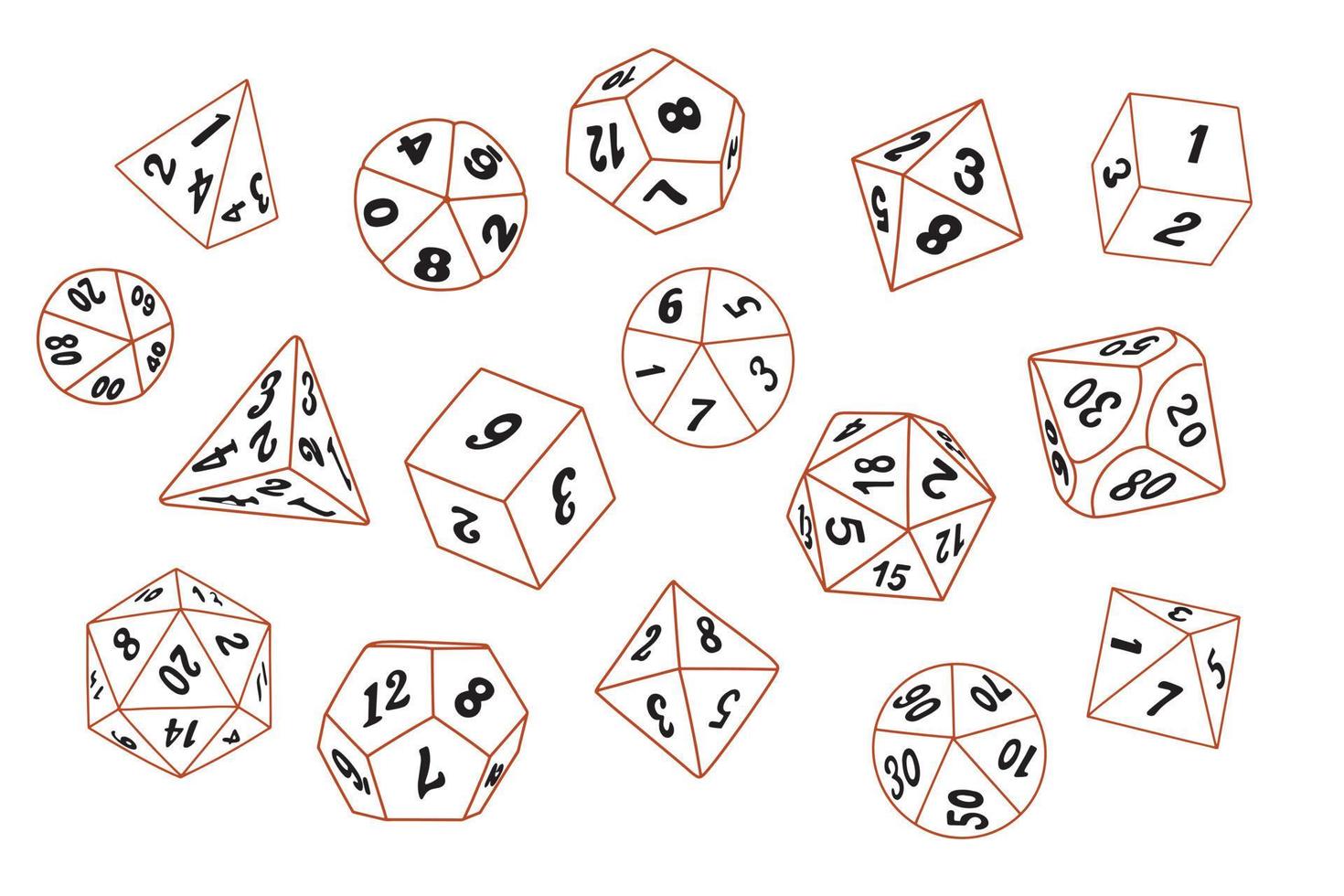 Vector icon set of dice for boardgames in doodle style