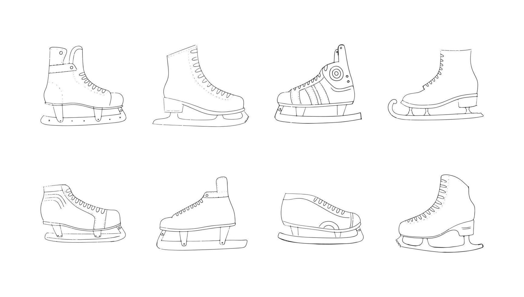 patines de hielo vector conjunto dibujado a mano. patines de fideos dibujados en un estilo de boceto simple.