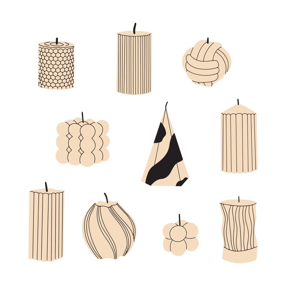 Hand drawn candle set. Vector illustration isolated on white background