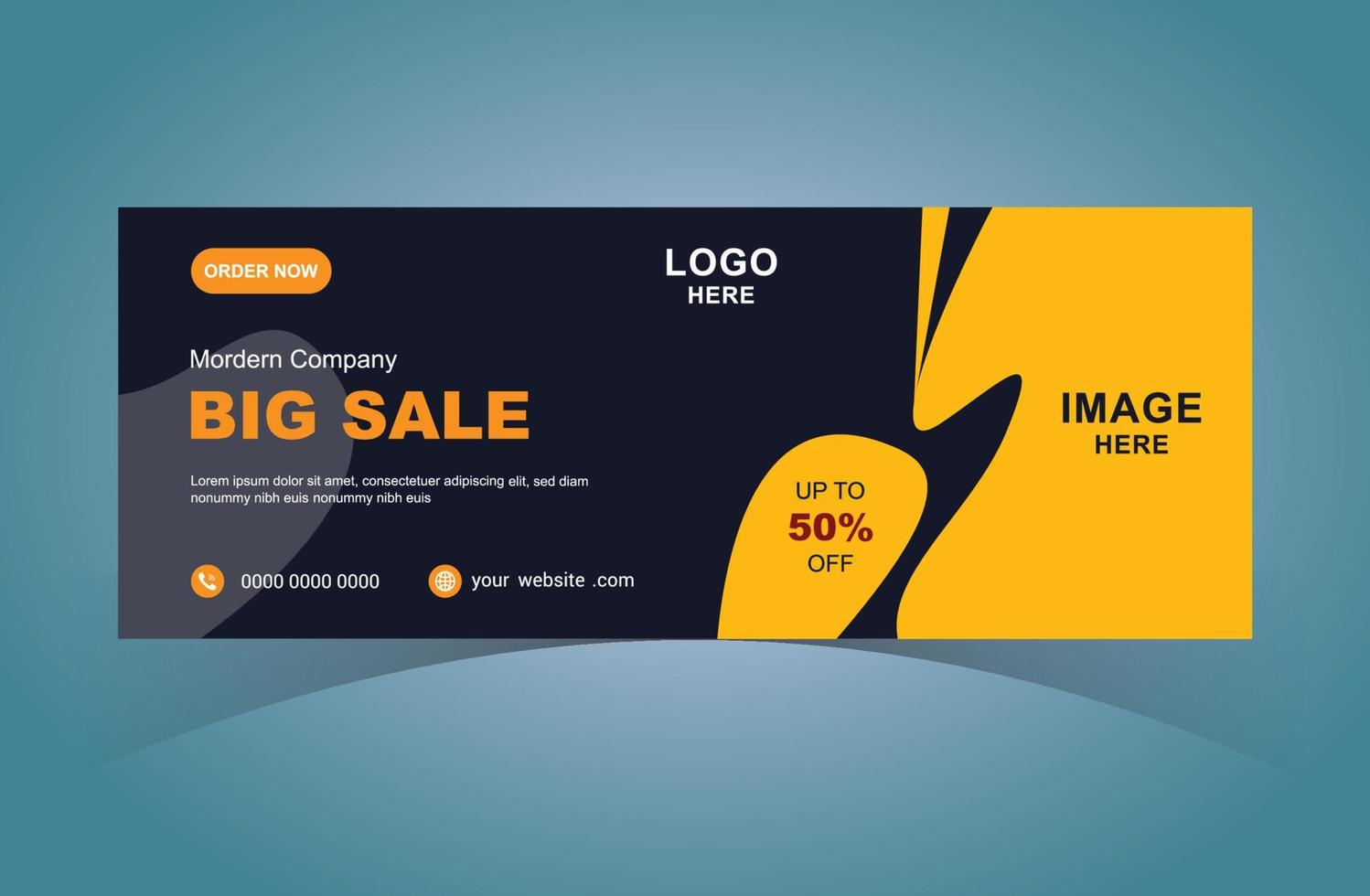 Business Web Banner Design Template. Big Sale Offer Social Media Cover With Black Background. vector