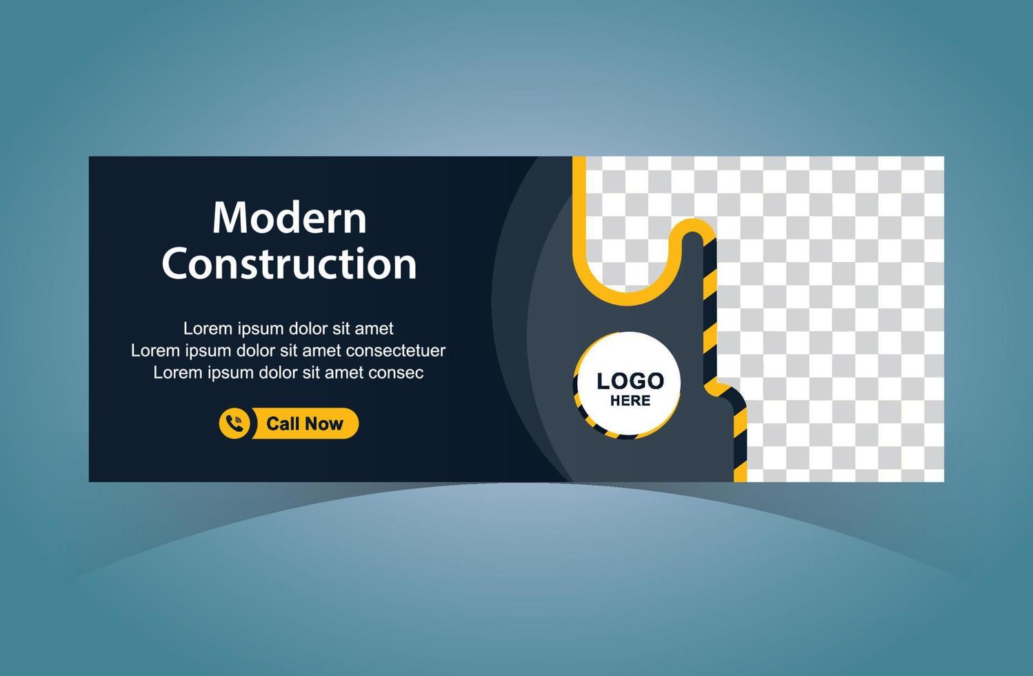 Modern Construction Web Banner Design Template. Digital Marketing Social Media Cover. vector