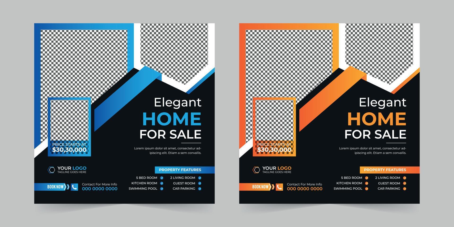 Elegant Real estate house sale and home rent advertising square Social media post and promotion ads discount banner vector template design.