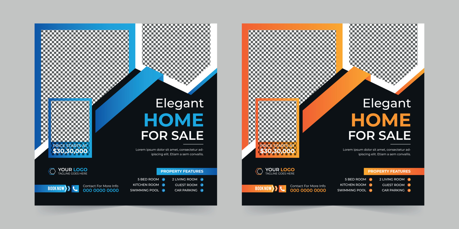 Elegant Real estate house sale and home rent advertising square Social