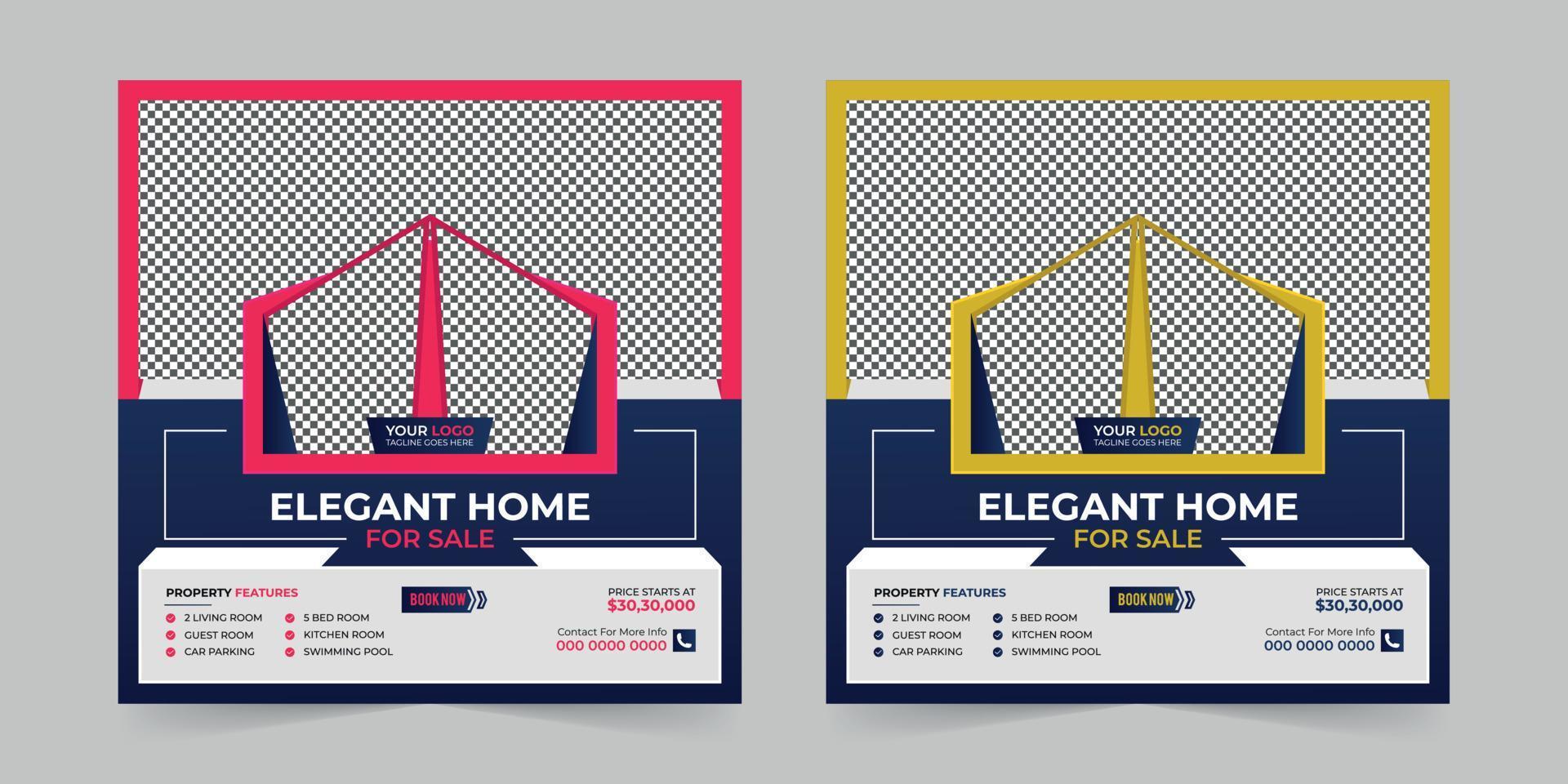 Elegant Real estate house sale and home rent advertising square Social media post and promotion ads discount banner vector template design.