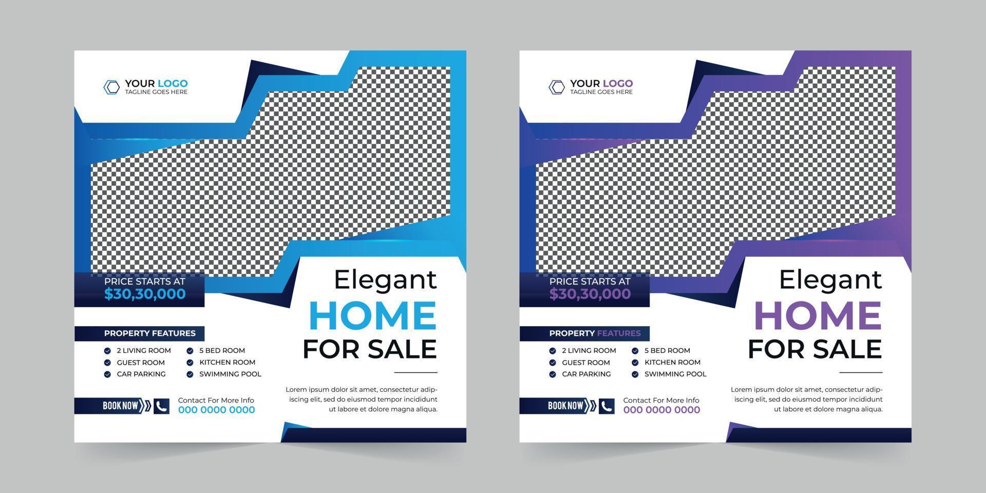 Elegant Real estate house sale and home rent advertising square Social media post and promotion ads discount banner vector template design.