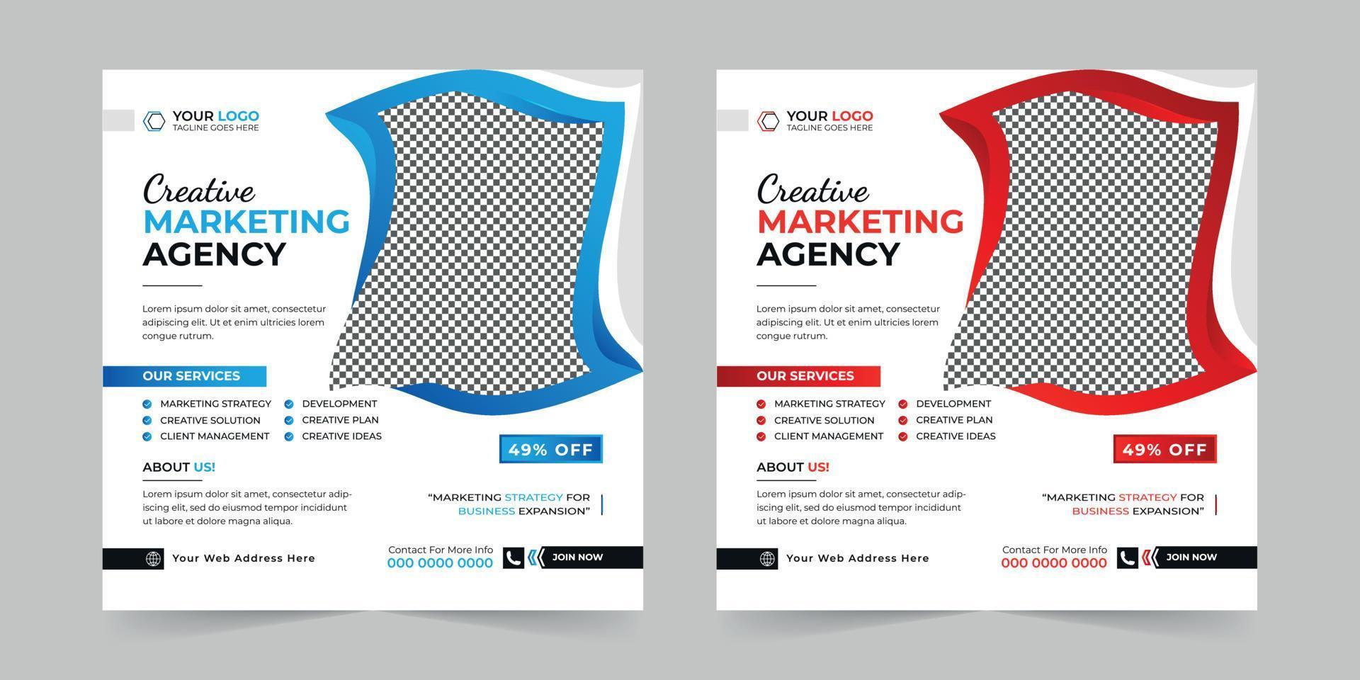 Creative Business social media post, Digital marketing agency Corporate banner promotion ads sales and discount banner vector template design.