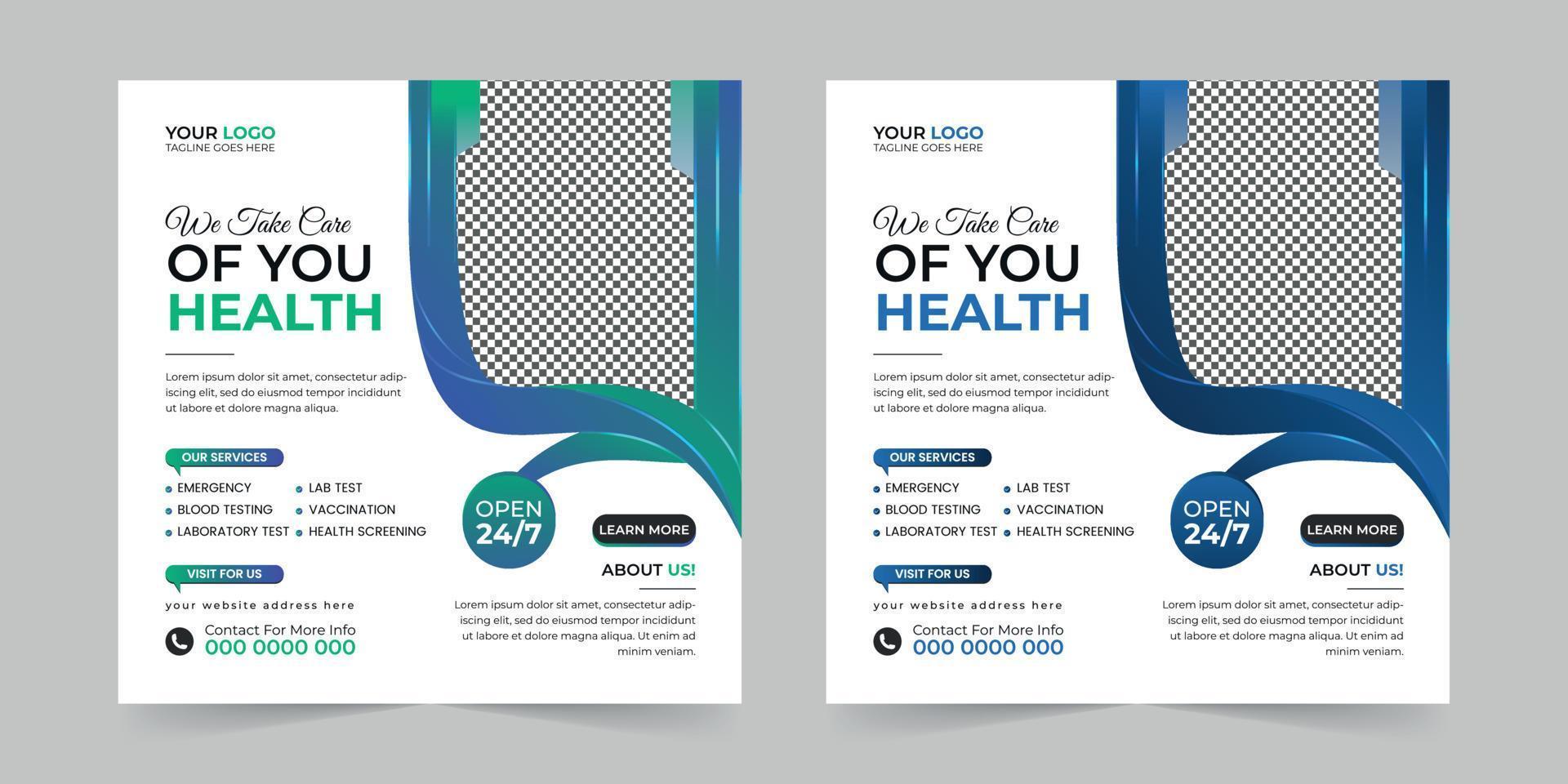 Medical healthcare square social media post, promotion web banner ads sales and discount banner vector template Design.