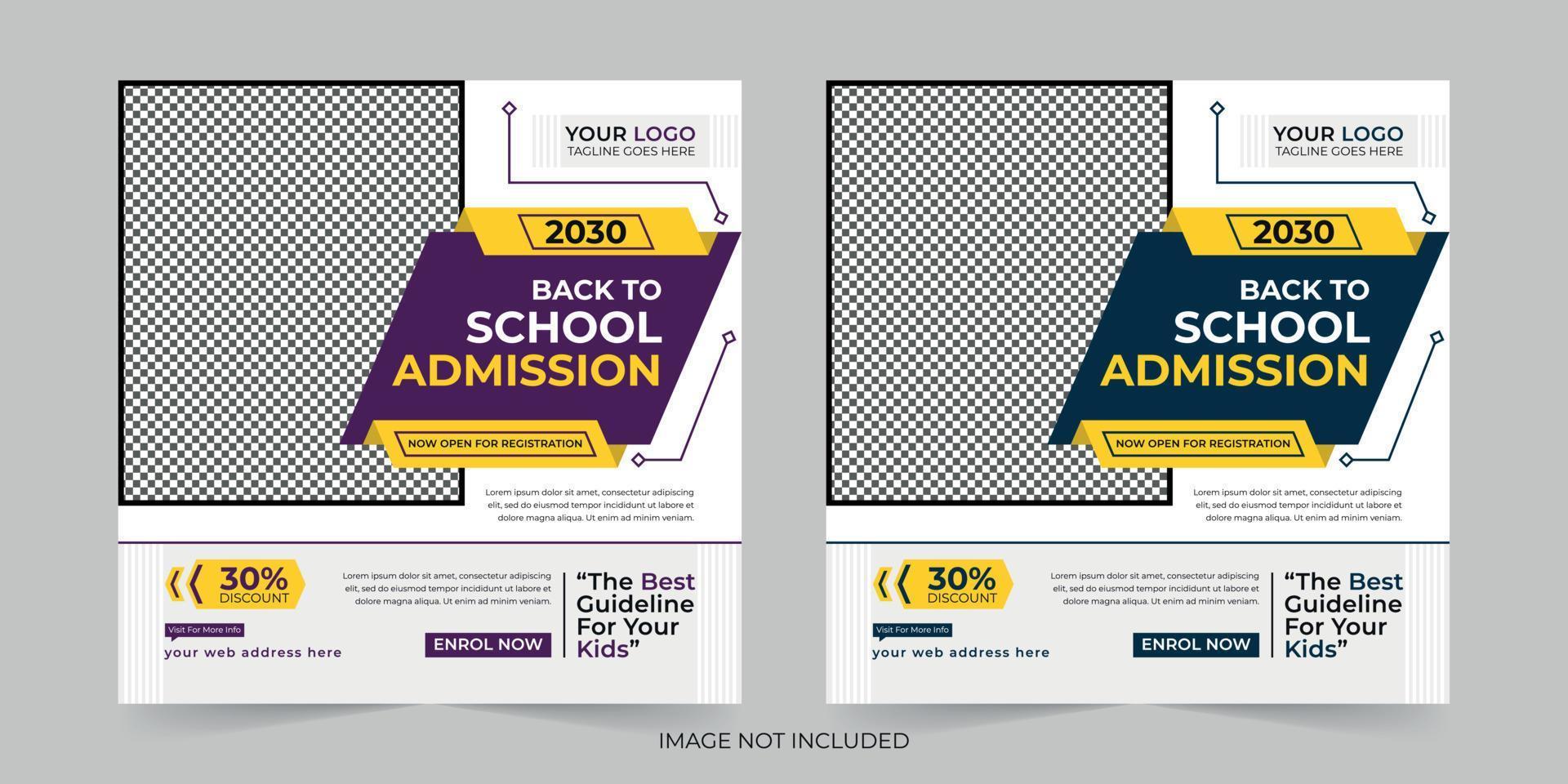 School admission digital marketing social media post, web banner promotion ads sales and discount banner vector template Design.