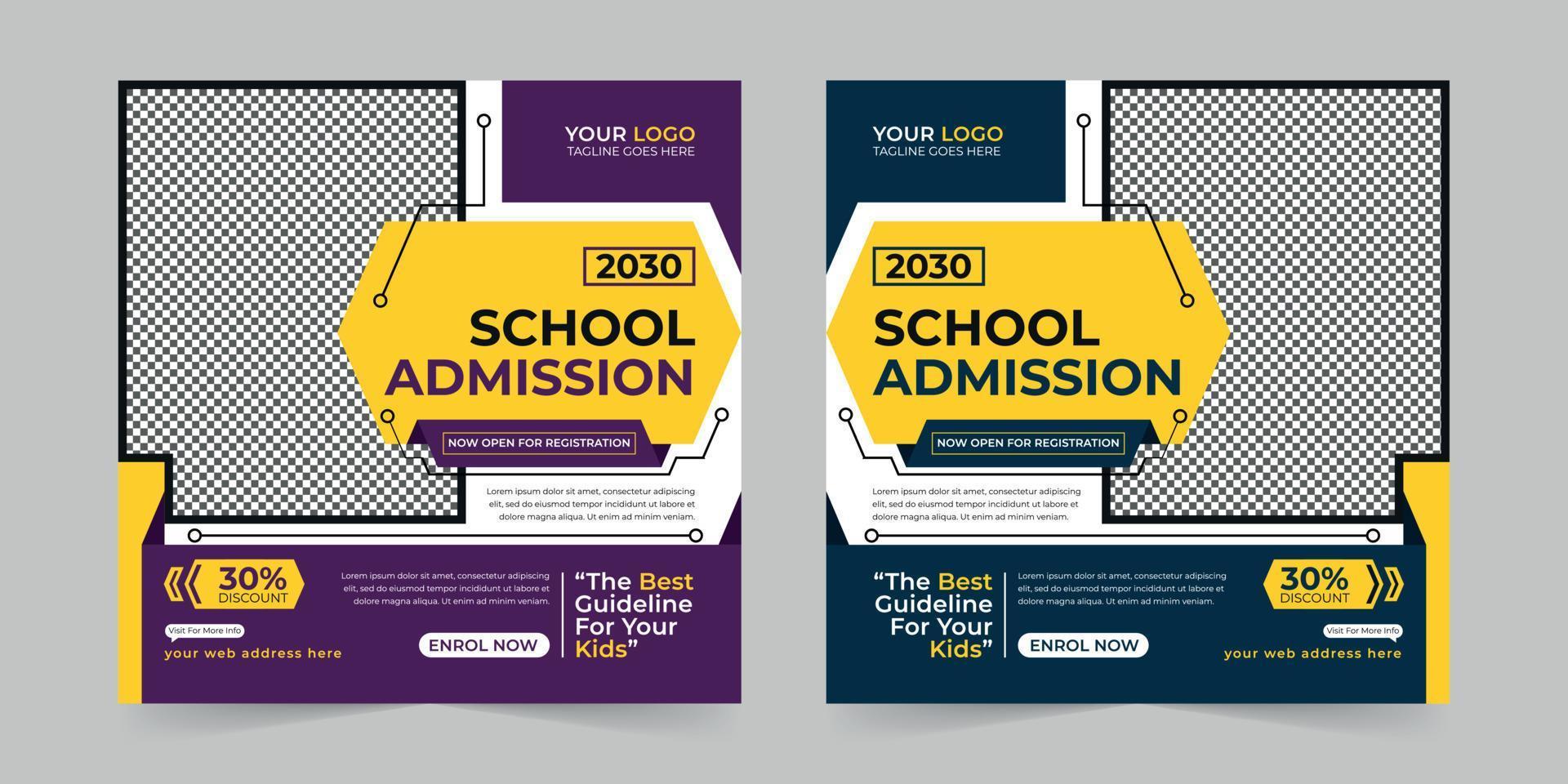 School admission digital marketing social media post, web banner promotion ads sales and discount banner vector template Design.