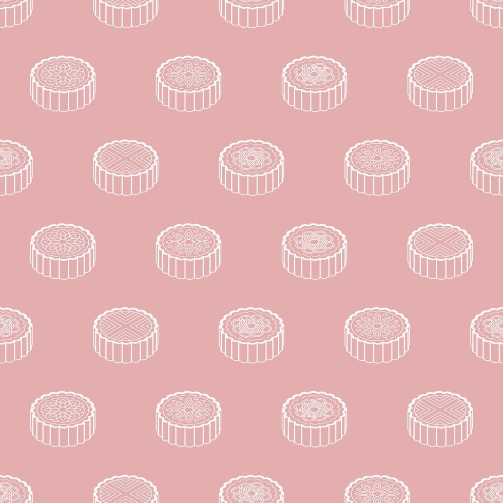 Seamless pattern with mooncakes on pink background. Asian food design for fabric, home textile, wrapping paper vector