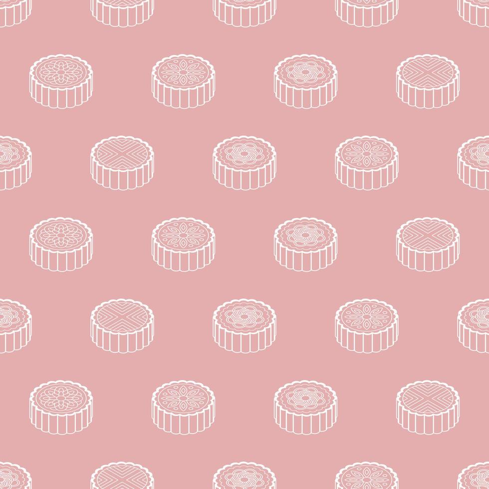 Seamless pattern with mooncakes on pink background. Asian food design for fabric, home textile, wrapping paper vector