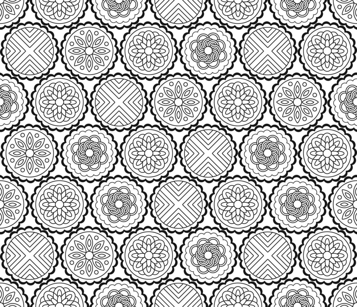 Black and white mooncake seamless pattern. Asian food design for fabric, home textile, wrapping paper vector