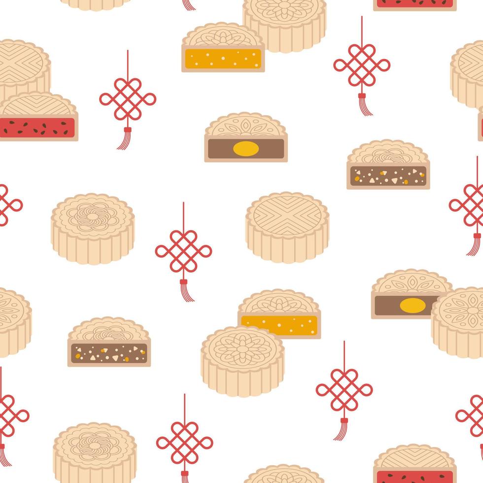 Traditional Chinese mooncake seamless pattern. Asian food design for fabric, home textile, wrapping paper vector