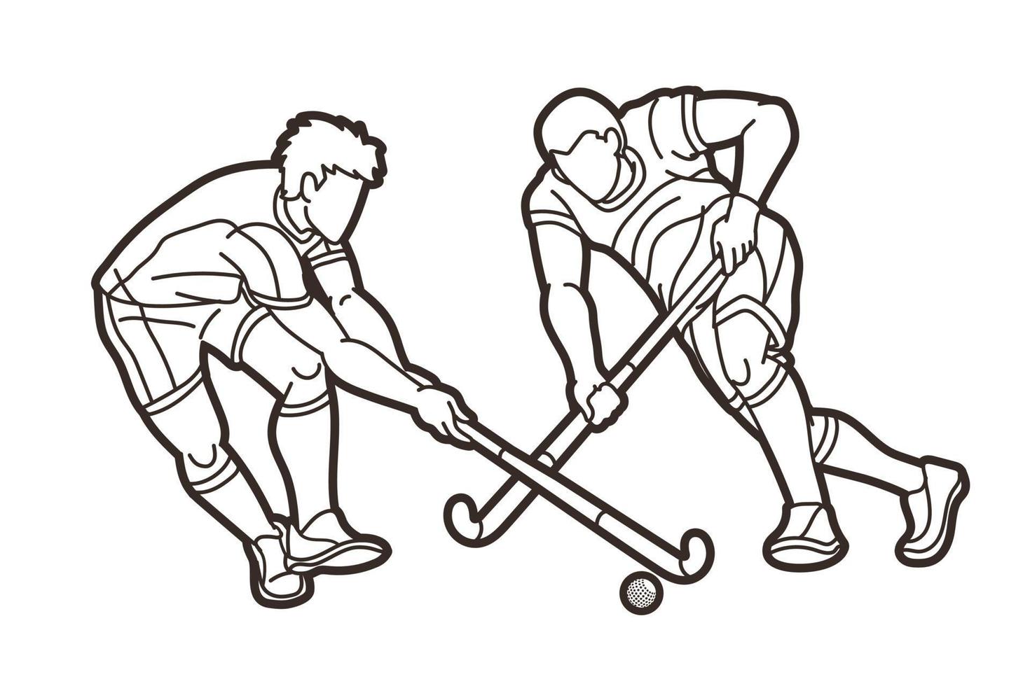 Esbozar jugadores masculinos de deporte de hockey sobre césped vector