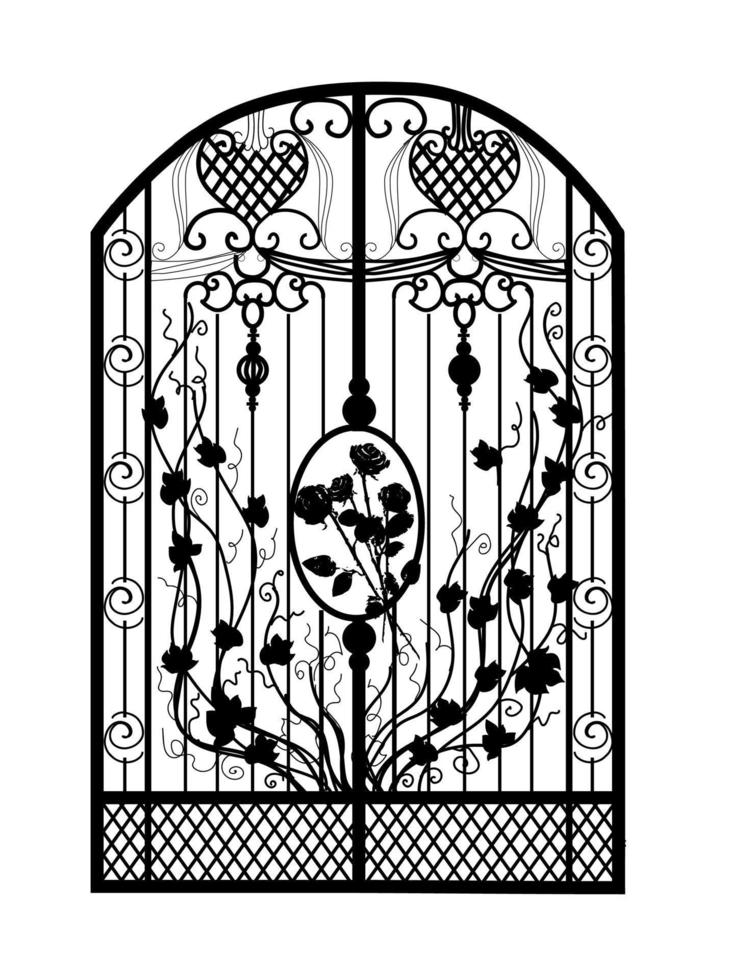 Gates forged sketch. Artistic forging. Iron door design. illustration isolated on white background. Exterior. Garden gate vector